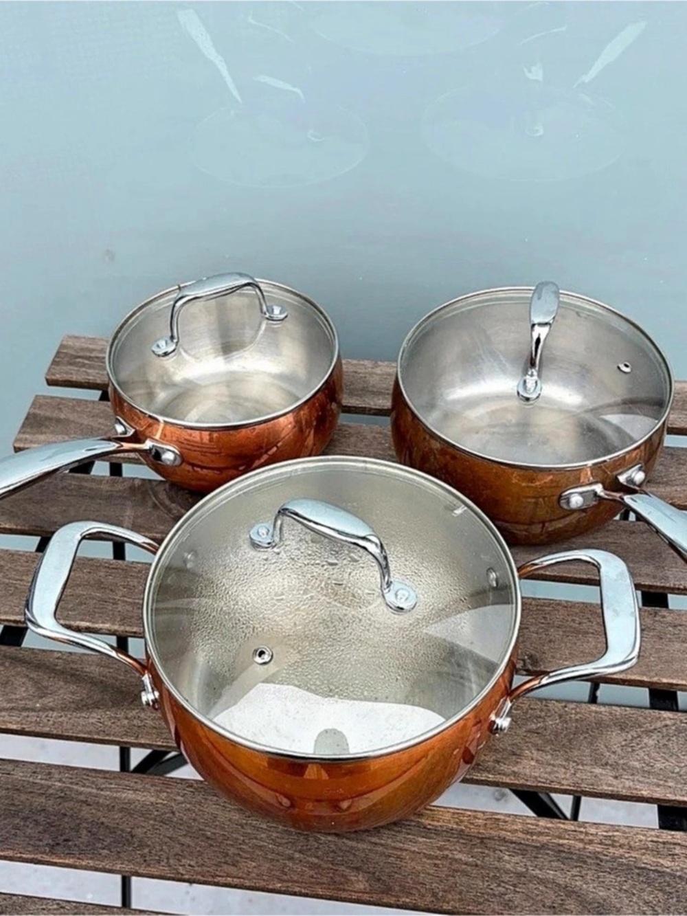 Vintage IL MULINO New York Copper Sauce Pan Set with Glass Lid